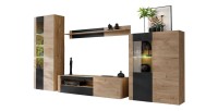 Ensemble DOUM vitrine, buffet haut, meuble TV et étagère sur fond blanc