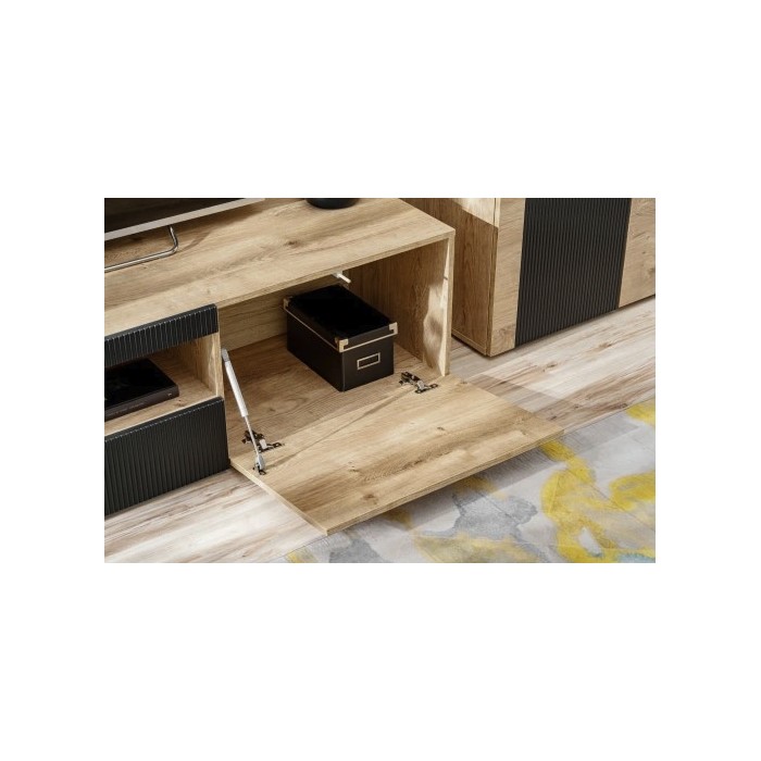 Wohnzimmer-Set DOUM – Helles Eichenholz und Schwarz – L320 x H192 x P45 cm