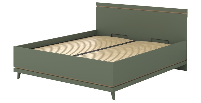 Lit avec sommier NOKI – 180x200 cm vert et bois – Style scandinave