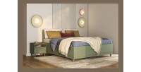 Lit avec sommier NOKI – 180x200 cm vert et bois – Style scandinave