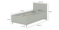 Lit enfant + sommier NOKI – 100x200 cm chêne clair et moka  – Style scandinave