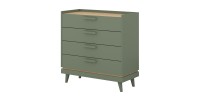 Commode NOKI – Vert et bois – 3 tiroirs style scandinave