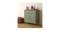 Commode NOKI – Vert et bois – 3 tiroirs style scandinave