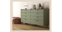 Commode NOKI – Vert et bois – 3 tiroirs style scandinave