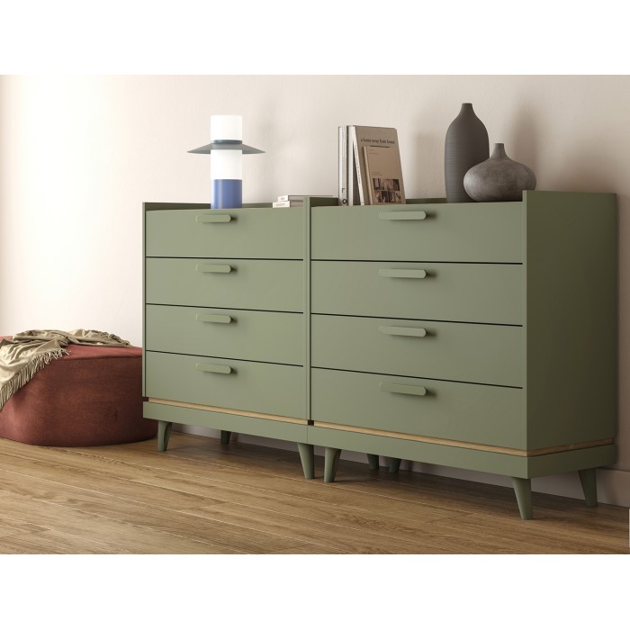 Kommode NOKI – Grün und Holz – 3 Schubladen im skandinavischen Stil