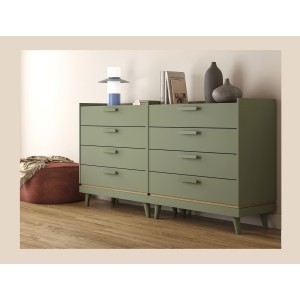 Commode NOKI – Vert et bois – 3 tiroirs style scandinave