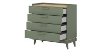Commode NOKI – Vert et bois – 3 tiroirs style scandinave