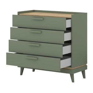 Commode NOKI – Vert et bois – 3 tiroirs style scandinave