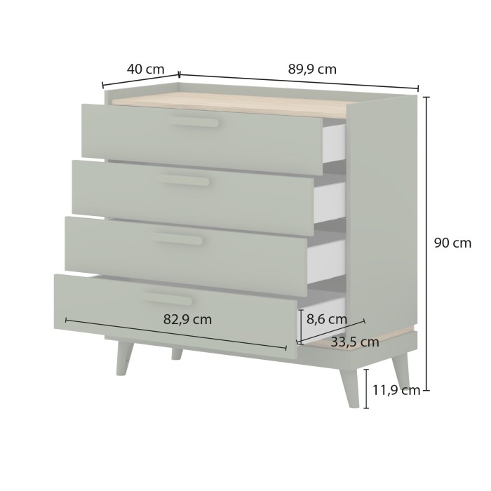 Kommode NOKI – Grün und Holz – 3 Schubladen im skandinavischen Stil