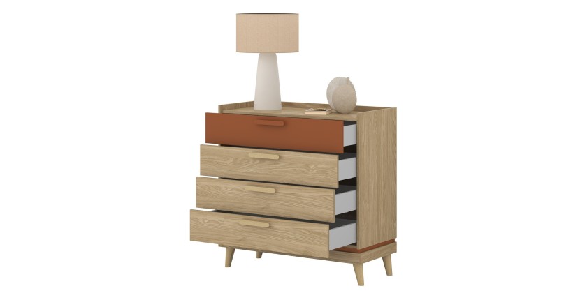 Commode NOKI – Chêne clair et moka – 3 tiroirs style scandinave