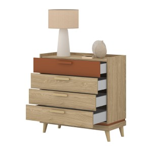 Commode NOKI – Chêne clair et moka – 3 tiroirs style scandinave