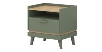 Table de chevet NOKI – Vert et bois – 1 tiroir style scandinave