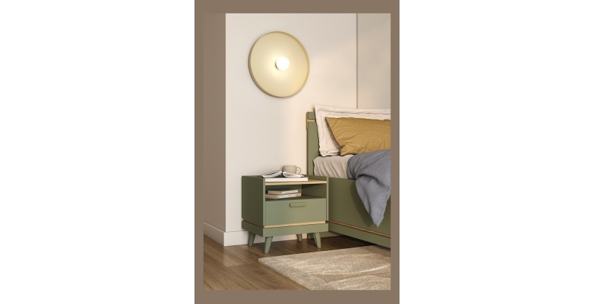 Table de chevet NOKI – Vert et bois – 1 tiroir style scandinave