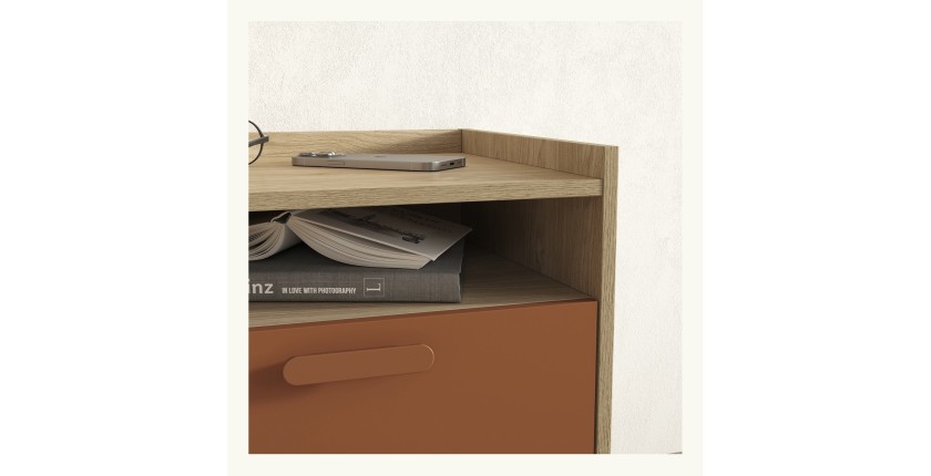 Table de chevet NOKI – Chêne clair et moka – 1 tiroir style scandinave