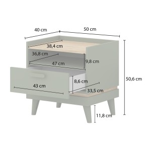 Table de chevet NOKI – Chêne clair et moka – 1 tiroir style scandinave