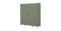 Armoire NOKI – 4 portes vert et bois – Style scandinave