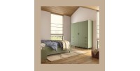 Armoire NOKI – 4 portes vert et bois – Style scandinave