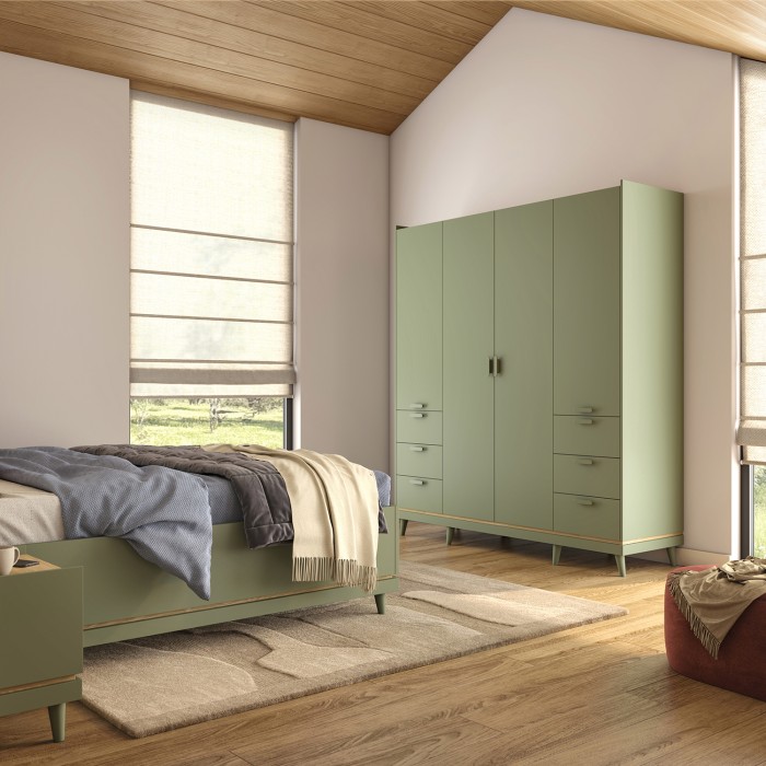 Kast NOKI - 4 deuren groen en hout - Scandinavische stijl