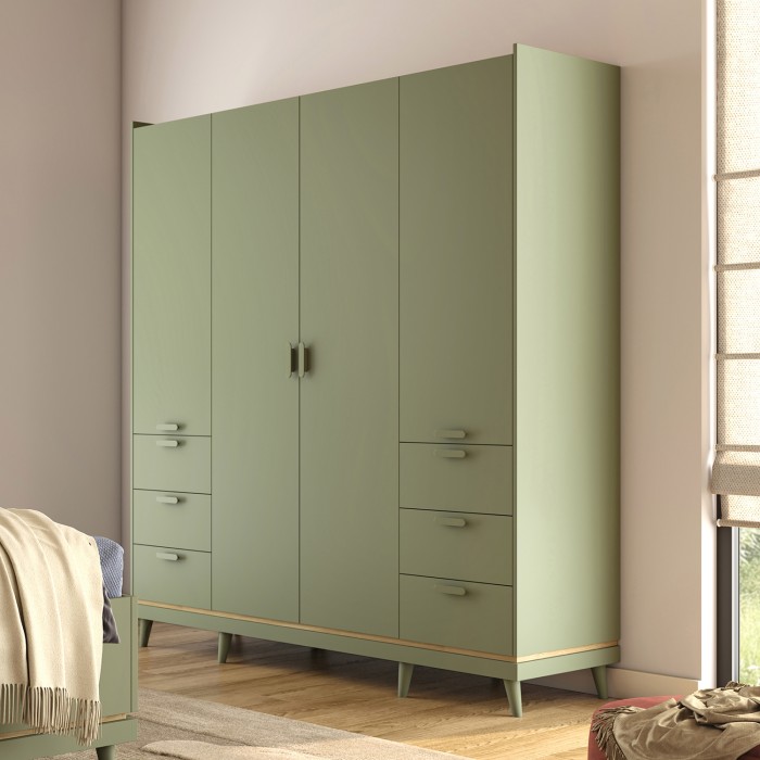 Kast NOKI - 4 deuren groen en hout - Scandinavische stijl