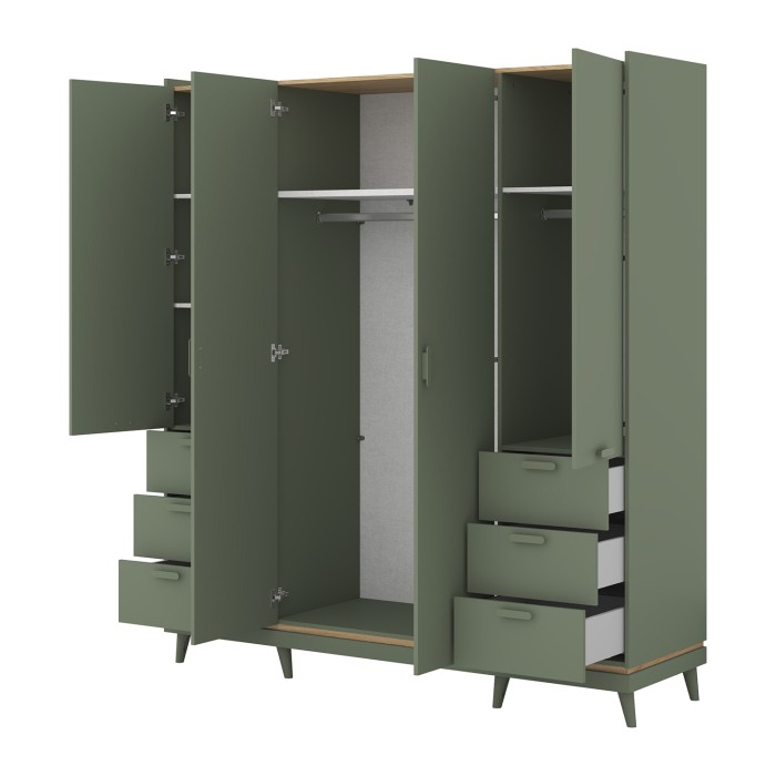 Kast NOKI - 4 deuren groen en hout - Scandinavische stijl