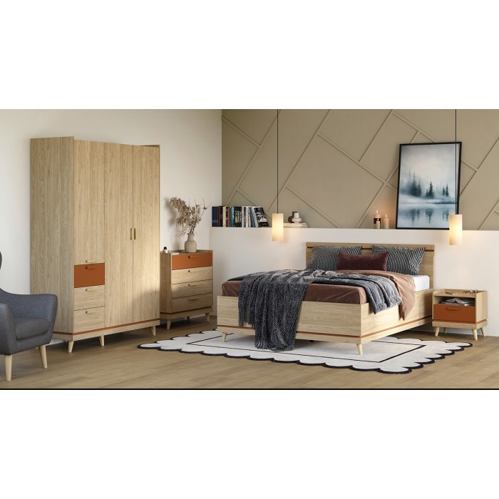 Kast NOKI – 4 deuren licht eiken en mokka – Scandinavische stijl