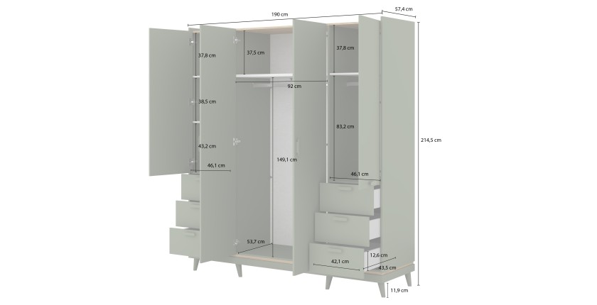 Armoire NOKI – 4 portes chêne clair et moka – Style scandinave