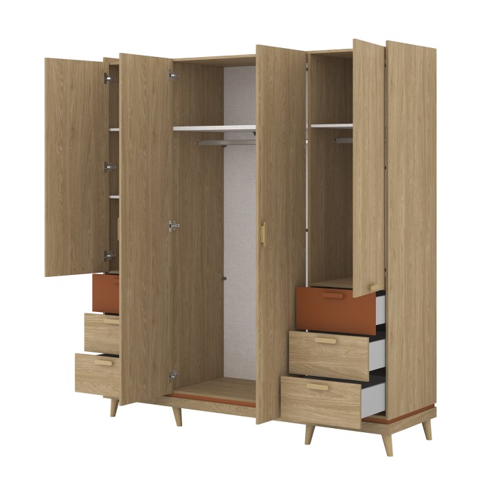 Kast NOKI – 4 deuren licht eiken en mokka – Scandinavische stijl