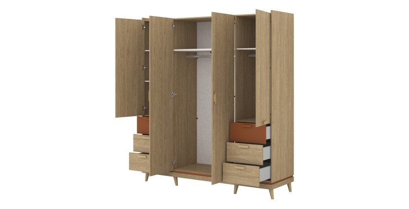 Armoire NOKI – 4 portes chêne clair et moka – Style scandinave