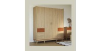 Armoire NOKI – 4 portes chêne clair et moka – Style scandinave