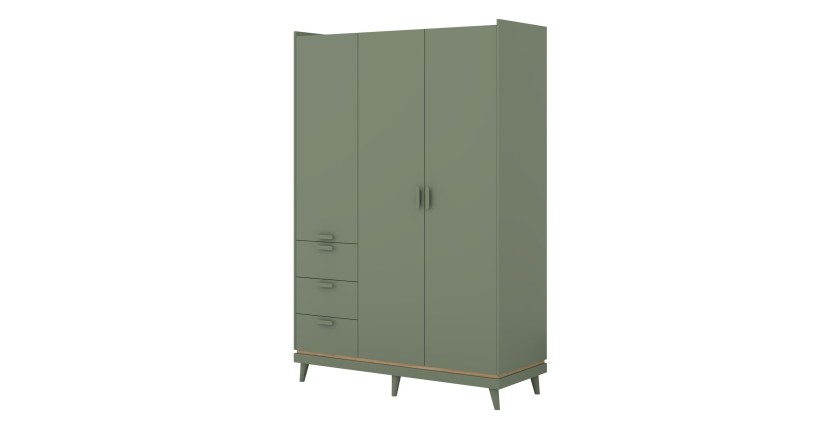 Armoire NOKI – 3 portes vert et bois – Style scandinave