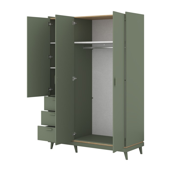 Kast NOKI – 3 deuren groen en hout – Scandinavische stijl