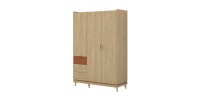 Armoire NOKI – 3 portes chêne clair et moka – Style scandinave