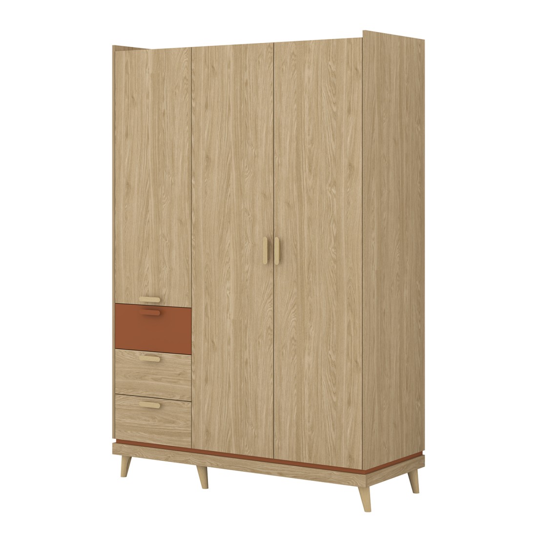 Armoire NOKI – 3 portes chêne clair et moka – Style scandinave