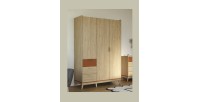 Armoire NOKI – 3 portes chêne clair et moka – Style scandinave