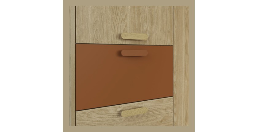 Armoire NOKI – 3 portes chêne clair et moka – Style scandinave