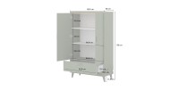 Armoire NOKI – 2 portes + 1 tiroir vert et bois – Petite armoire style scandinave