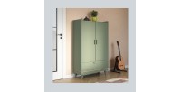Armoire NOKI – 2 portes + 1 tiroir vert et bois – Petite armoire style scandinave