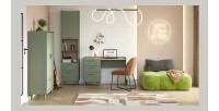 Armoire NOKI – 2 portes + 1 tiroir vert et bois – Petite armoire style scandinave