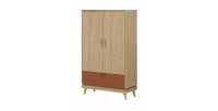 Armoire de rangement NOKI – 2 portes + 1 tiroir chêne clair et moka – Style scandinave