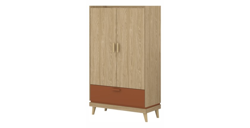 Armoire de rangement NOKI – 2 portes + 1 tiroir chêne clair et moka – Style scandinave