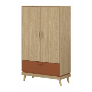 Armoire de rangement NOKI – 2 portes + 1 tiroir chêne clair et moka – Style scandinave