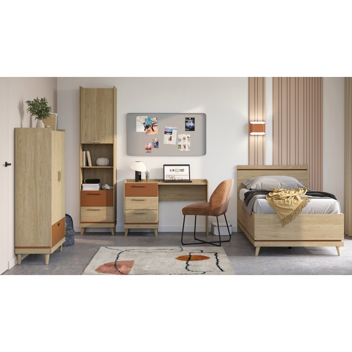 Kast NOKI – 2 deuren + 1 lade in licht eiken en mokka – Scandinavische stijl