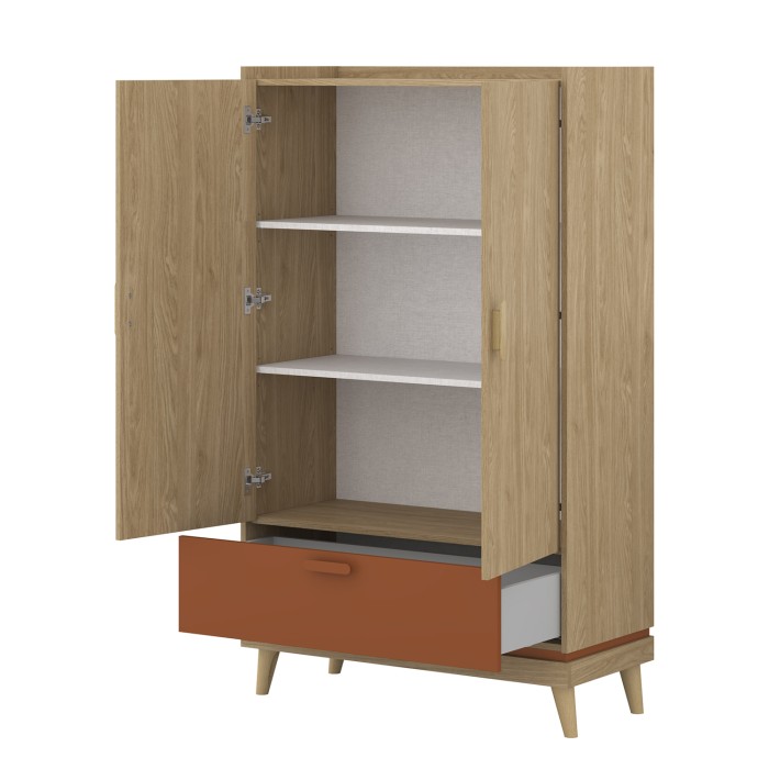 Kast NOKI – 2 deuren + 1 lade in licht eiken en mokka – Scandinavische stijl