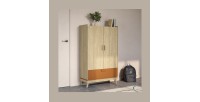 Armoire de rangement NOKI – 2 portes + 1 tiroir chêne clair et moka – Style scandinave
