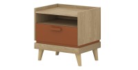Ensemble chambre NOKI – Lit 160x200 + armoire 3 portes + commode + table de chevet – Chêne clair, moka et vert scandinave