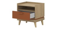 Ensemble chambre NOKI – Lit 160x200 + armoire 3 portes + commode + table de chevet – Chêne clair, moka et vert scandinave