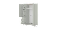Ensemble chambre NOKI – Lit 160x200 + armoire 3 portes + commode + table de chevet – Chêne clair, moka et vert scandinave