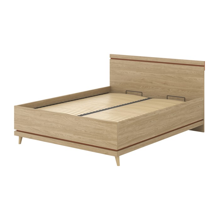 Ensemble chambre NOKI – Lit 180x200 + armoire 3 portes + commode + 2 chevets – Chêne clair, moka et vert scandinave