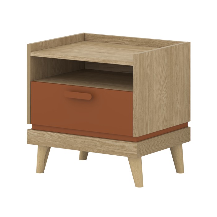 NOKI Schlafzimmer-Set – Bett mit Stauraum 180x200 + 3-türiger Schrank + Kommode + 2 Nachttische – Skandinavisches helles Eichenh