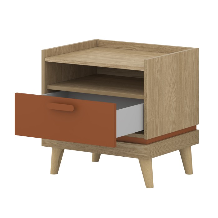 NOKI Schlafzimmer-Set – Bett mit Stauraum 180x200 + 3-türiger Schrank + Kommode + 2 Nachttische – Skandinavisches helles Eichenh